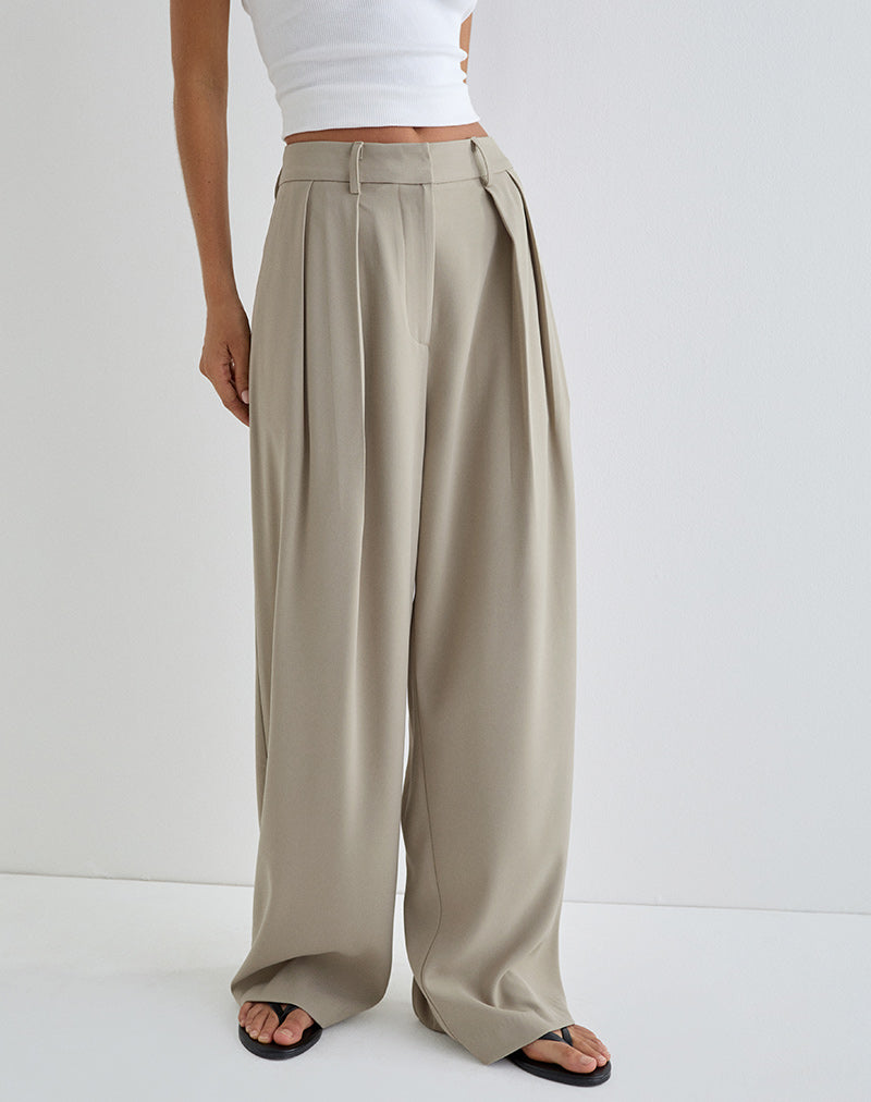 Image of Nala Wide Pleat Trouser in Taupe Tailoring