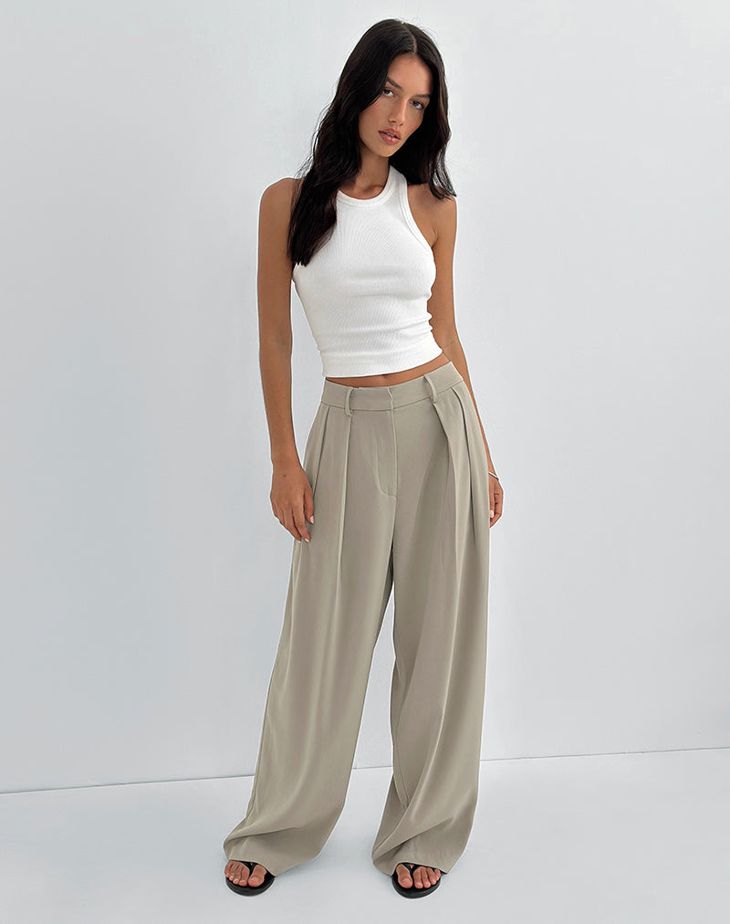 Image of Nala Wide Pleat Trouser in Taupe Tailoring