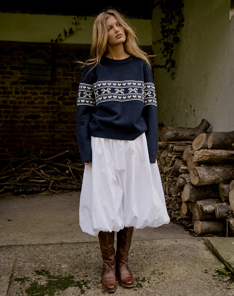 Image of Namirta Knitted Jumper in Peacoat with Fairisle Bow