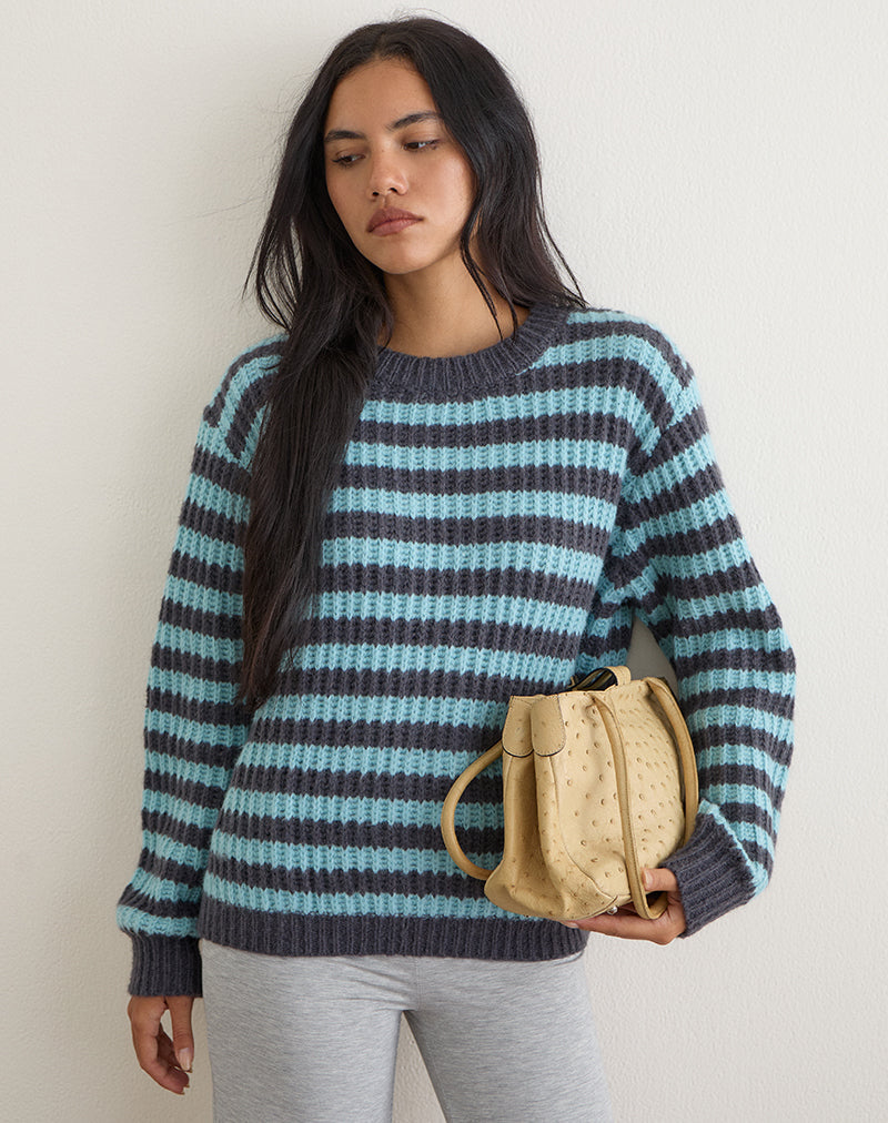 Image of Namirta Jumper in Light Blue with Dark Grey Stripe