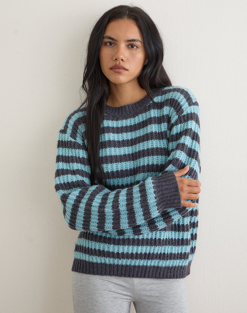 Image of Namirta Jumper in Light Blue with Dark Grey Stripe