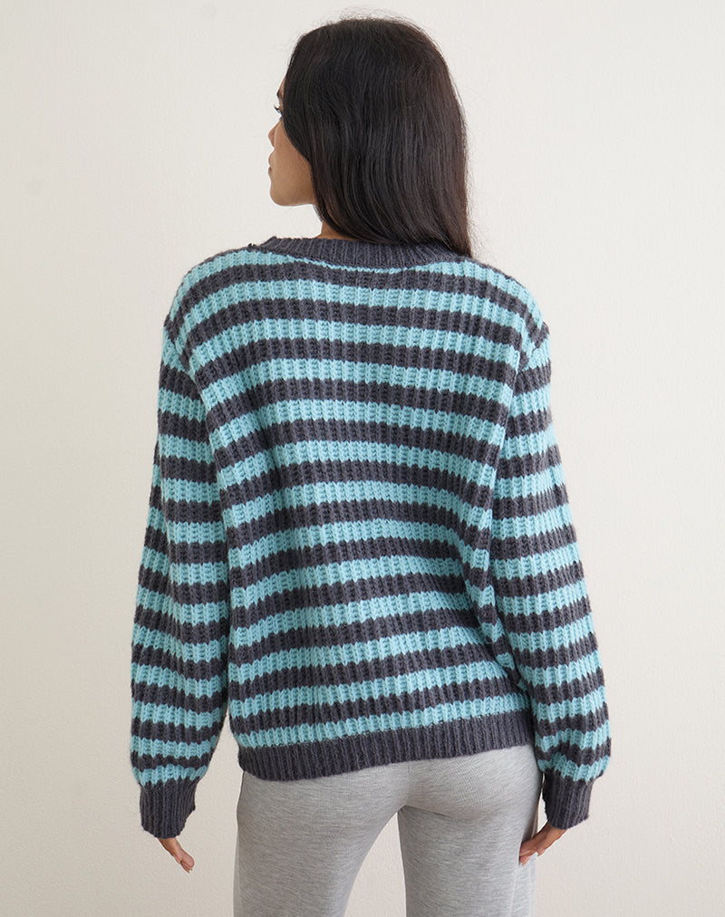 Image of Namirta Jumper in Light Blue with Dark Grey Stripe