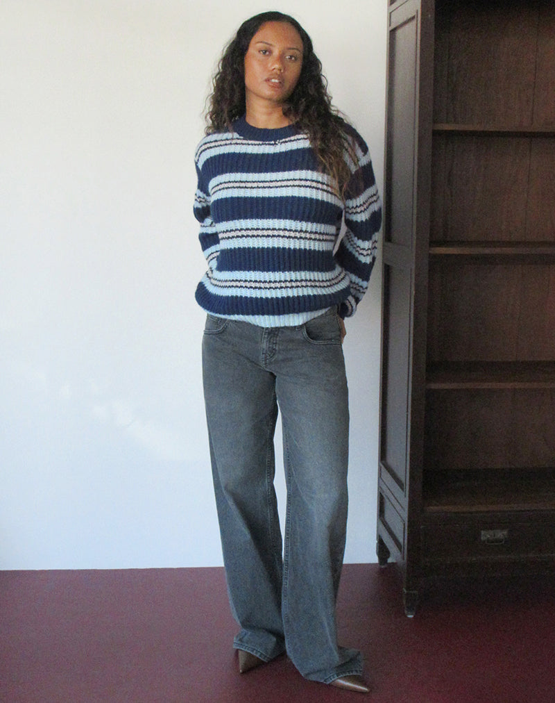 Image of Namirta Jumper in Navy and Light Blue with Black Stripe