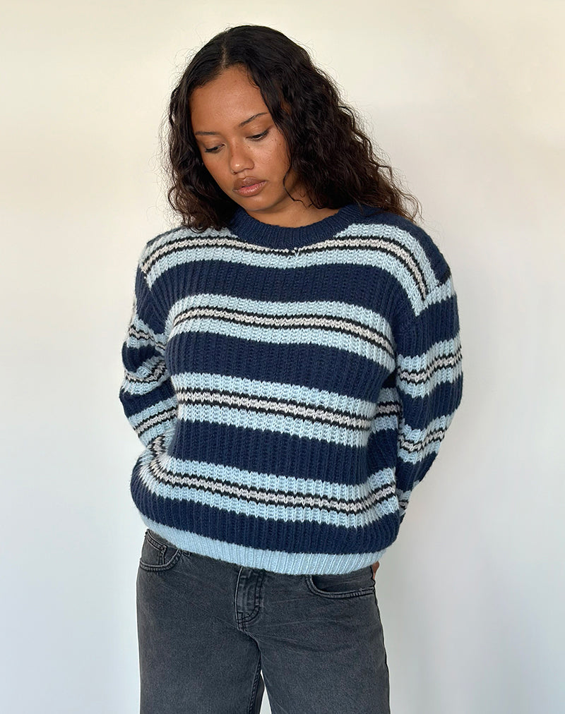 Image of Namirta Jumper in Navy and Light Blue with Black Stripe