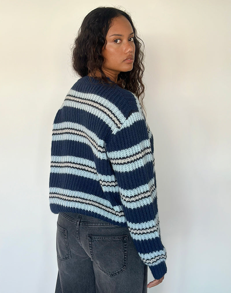 Image of Namirta Jumper in Navy and Light Blue with Black Stripe