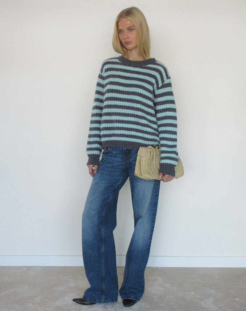 Image of Namirta Jumper in Light Blue with Dark Grey Stripe