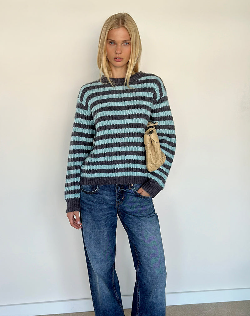 Image of Namirta Jumper in Light Blue with Dark Grey Stripe