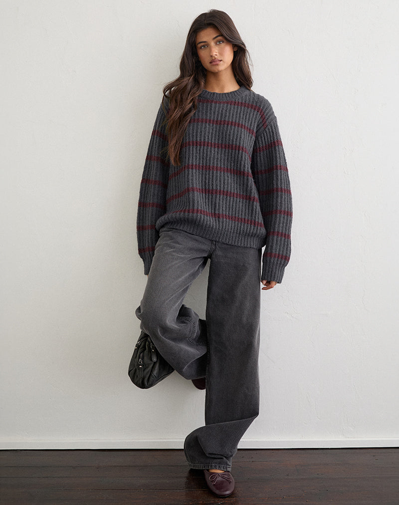 Image of Namirta Jumper in Grey with Raven Raspberry Stripe