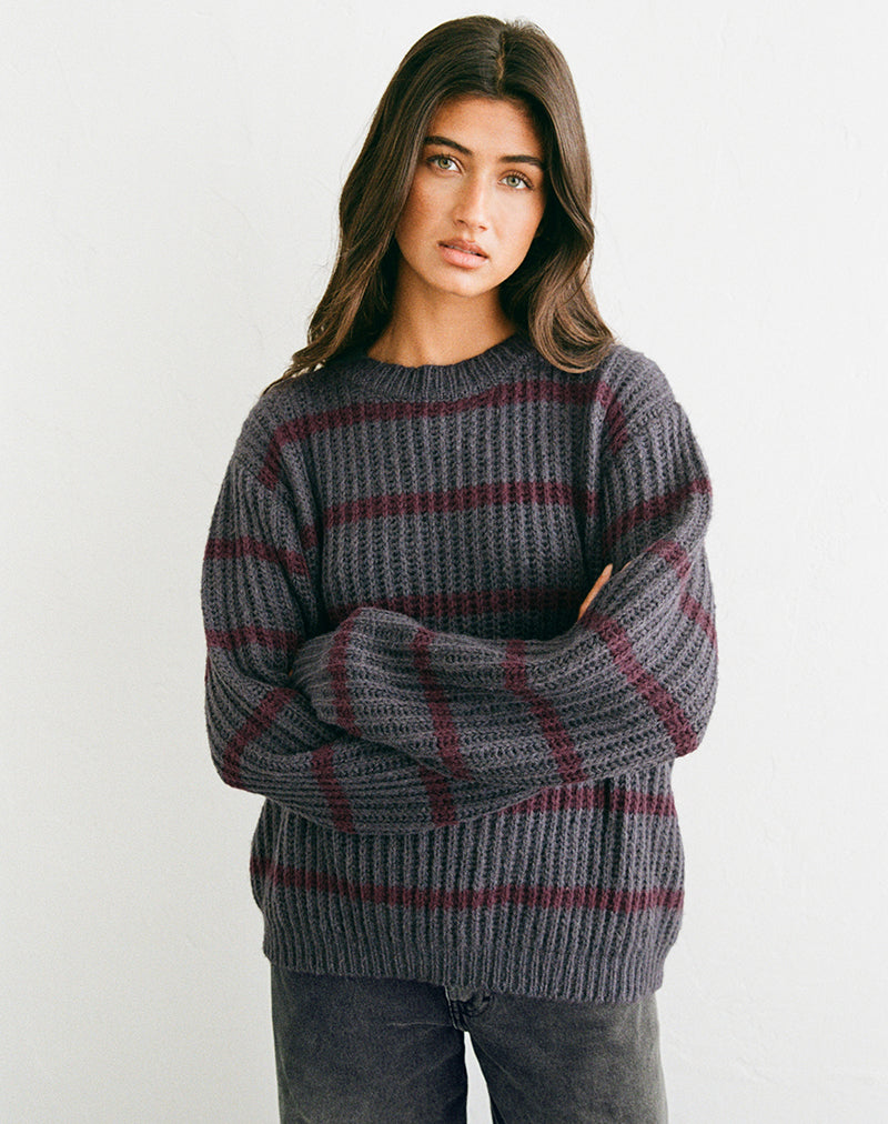 Image of Namirta Jumper in Grey with Raven Raspberry Stripe