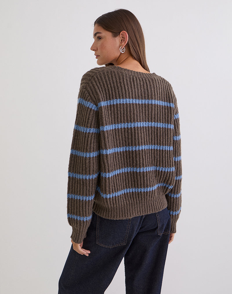 Image of Namirta Jumper in Brown with Blue Stripe