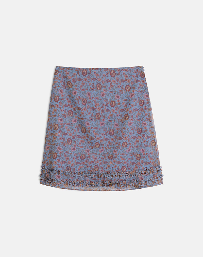 Image of Nanami Midi Skirt in Shadow Blossom Blue Chiffon