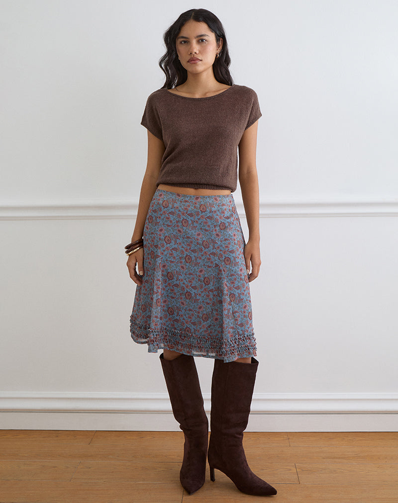 Image of Nanami Midi Skirt in Shadow Blossom Blue Chiffon