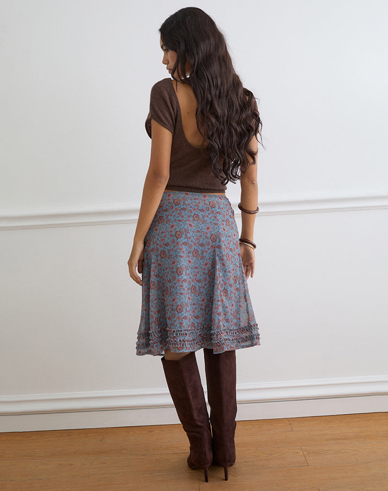 Image of Nanami Midi Skirt in Shadow Blossom Blue Chiffon