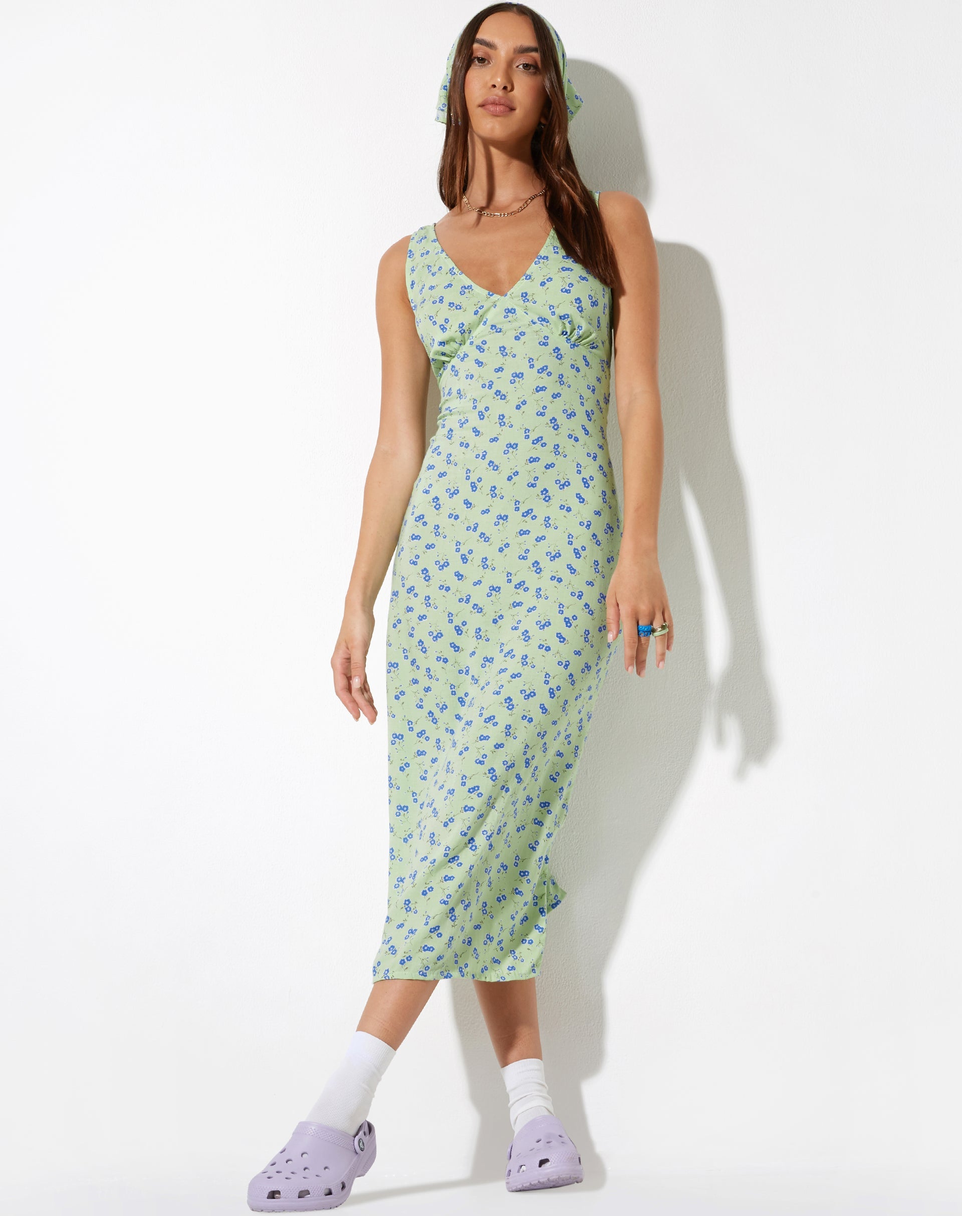 motel rocks floral midi dress Saga Midi Dress in Rose Flock Black