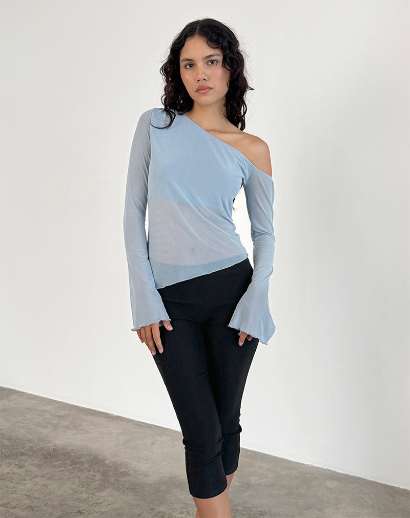 Narcissa Asymmetric Long Sleeve Top in Mesh Light Blue