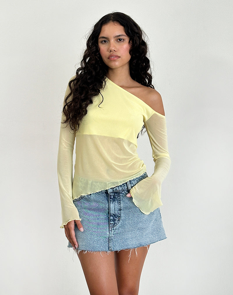 image of Narcissa Asymmetric Top in Mesh Lemon