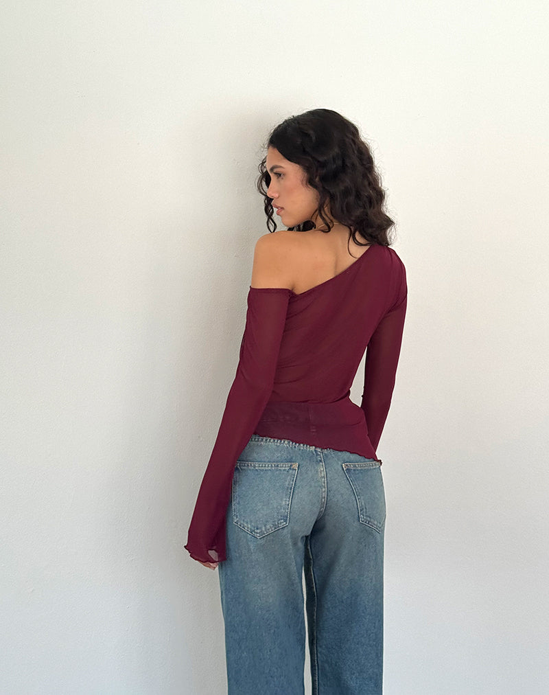 Image of Narcissa Asymmetric Long Sleeve Top in Maroon