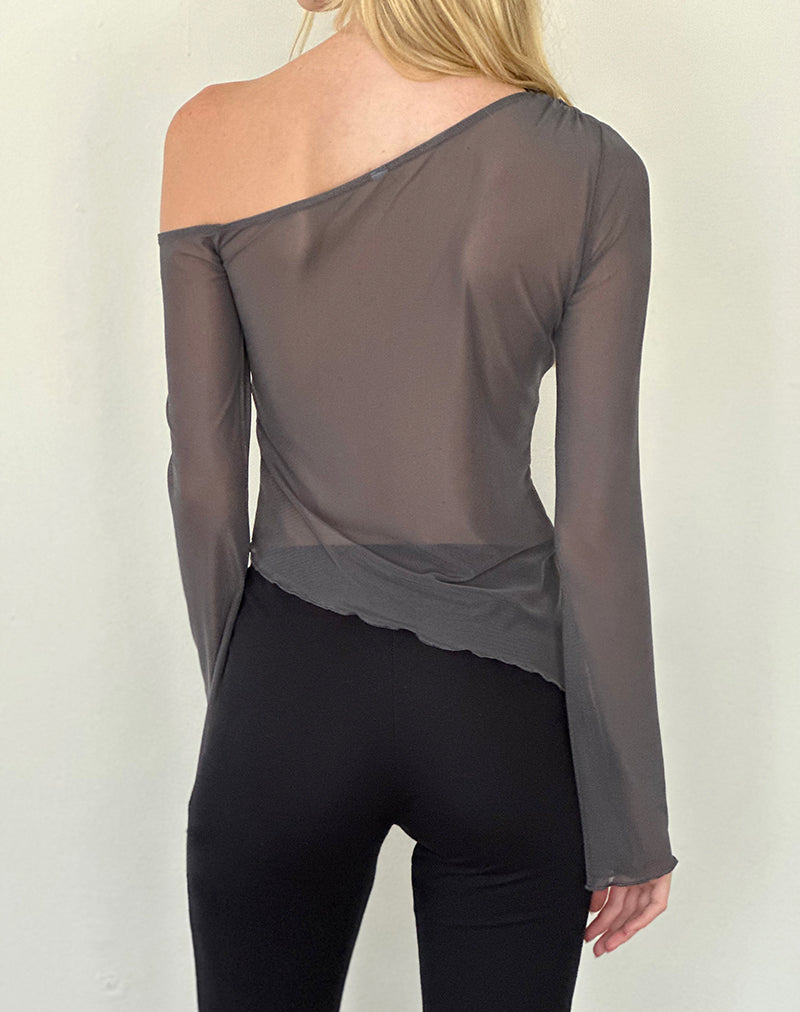 Image of Narcissa Asymmetric Long Sleeve Top in Ocean Storm