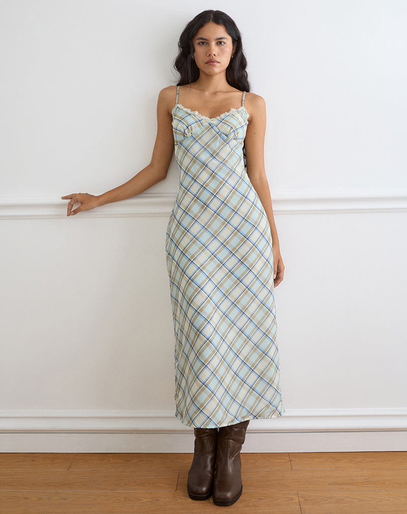 Image of Naska Maxi Dress in Chiffon Vintage Blue Check