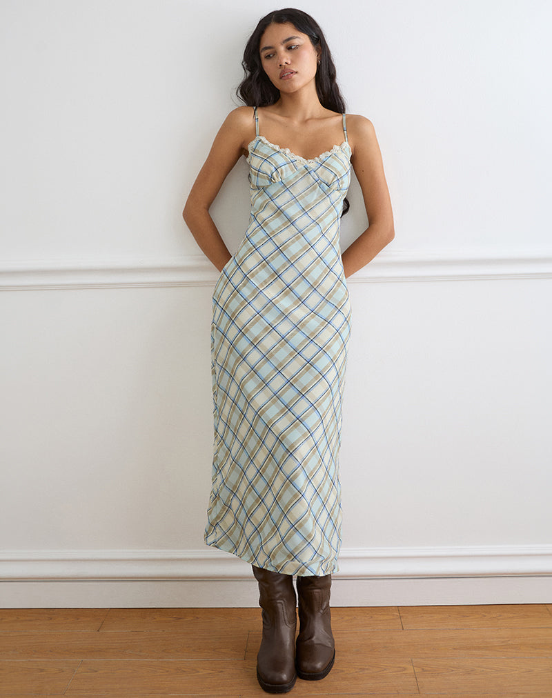 Image of Naska Maxi Dress in Chiffon Vintage Blue Check