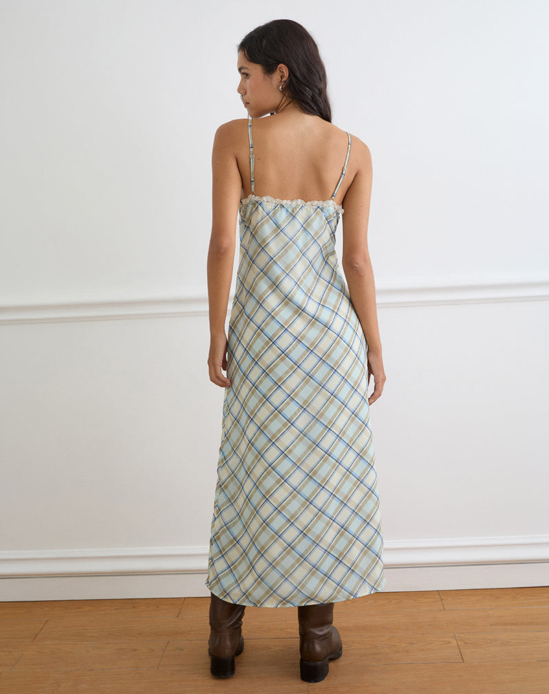 Image of Naska Maxi Dress in Chiffon Vintage Blue Check