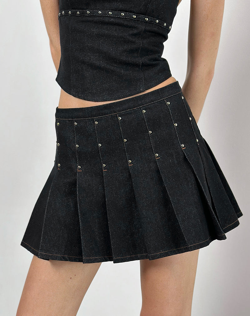 Image of Gatlin Skirt in Chambray Studs Black