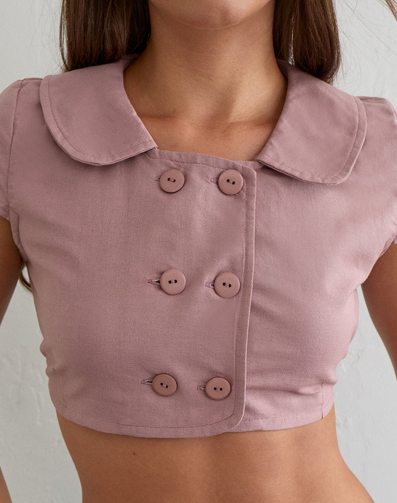 Image of Natami Cropped Top in Linen Dusty Rose