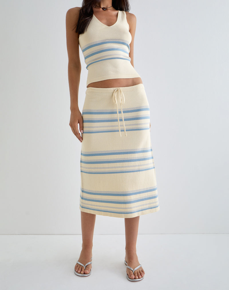 Falda Midi Amalia en crema con rayas azules y grises