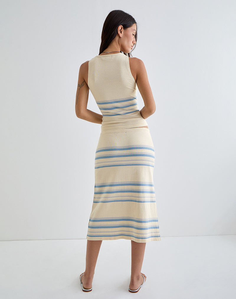 Image of Amalia Midi Skirt in Cream with Blue and Grey Stripes