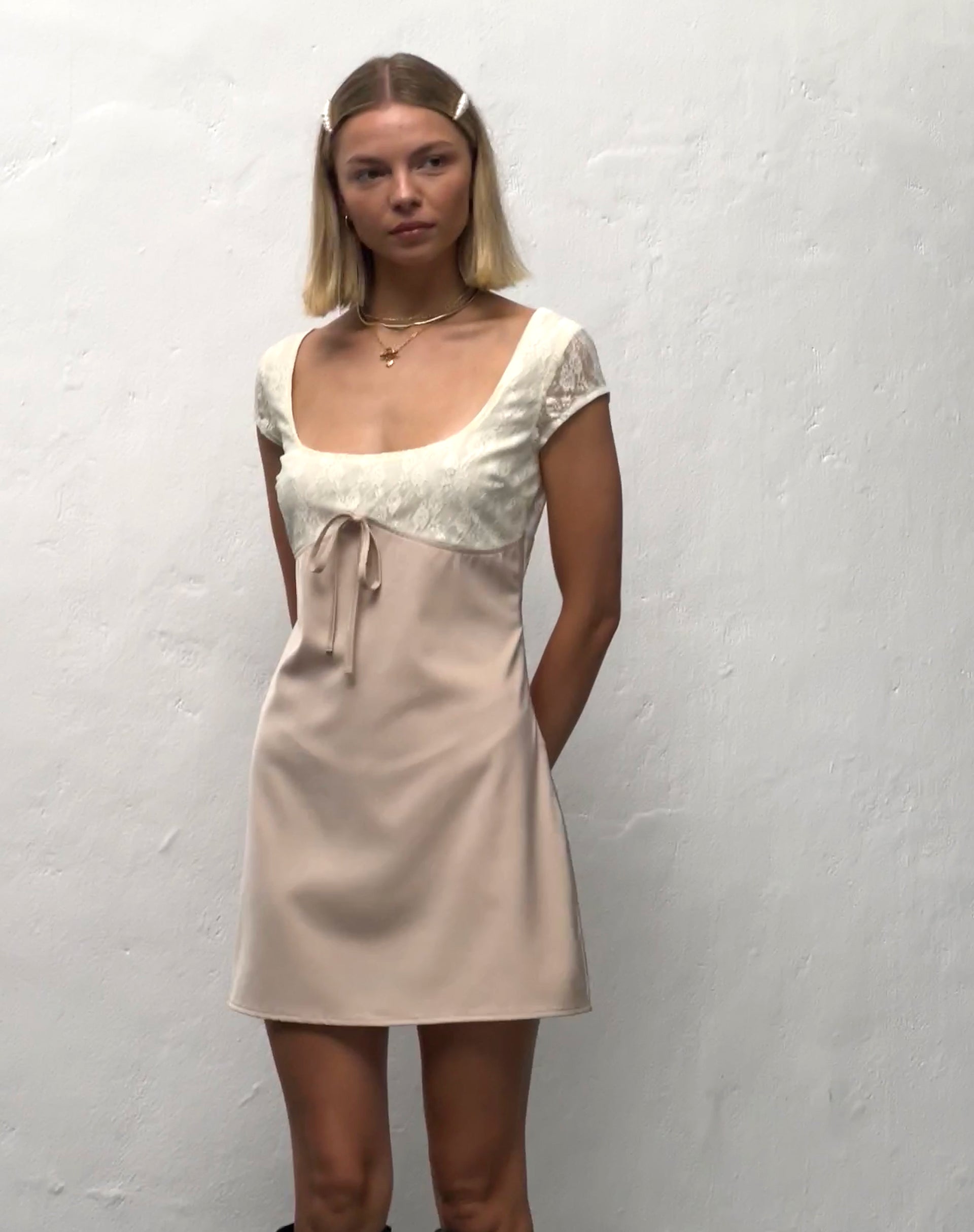 Image of Nauli Satin Mini Dress in Buttercream