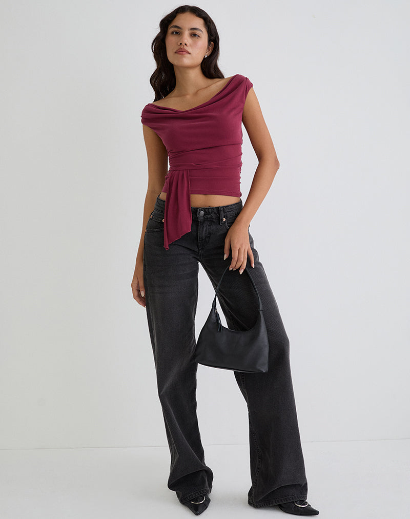 Image of Neida Drape Top in Cupro Burgundy
