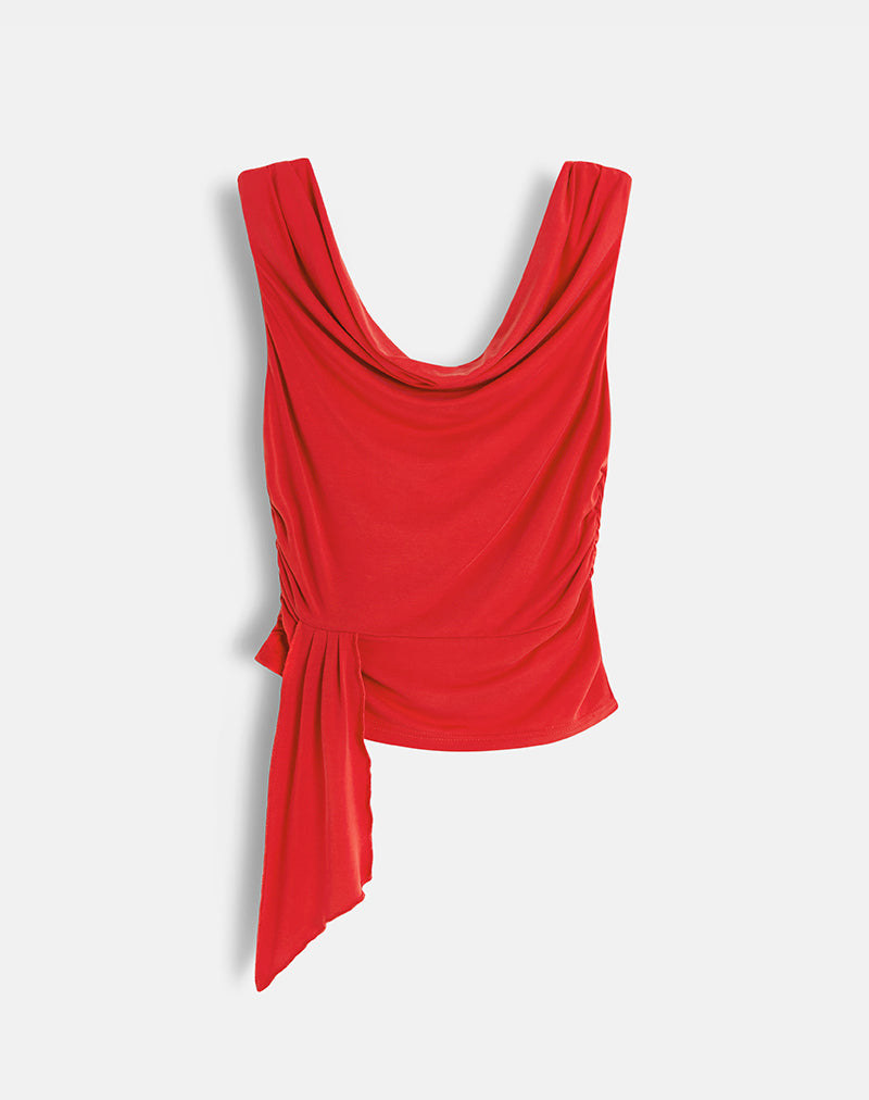 Neida Drape Top in Cupro Red