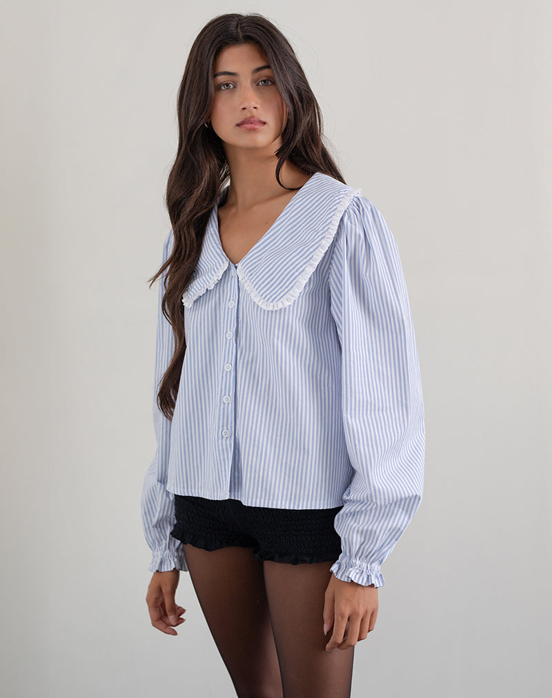 Chemise oversize à col Nelcy à petites rayures verticales bleues