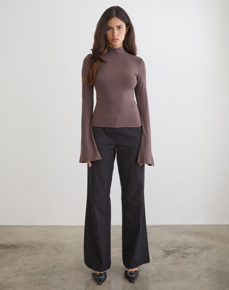Image of Nell High Neck Long Sleeve Top in Jersey Coffee Quartz
