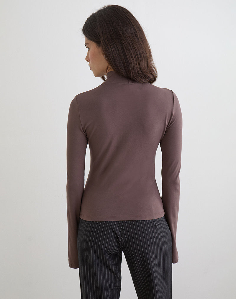 Image of Nell High Neck Long Sleeve Top in Jersey Coffee Quartz