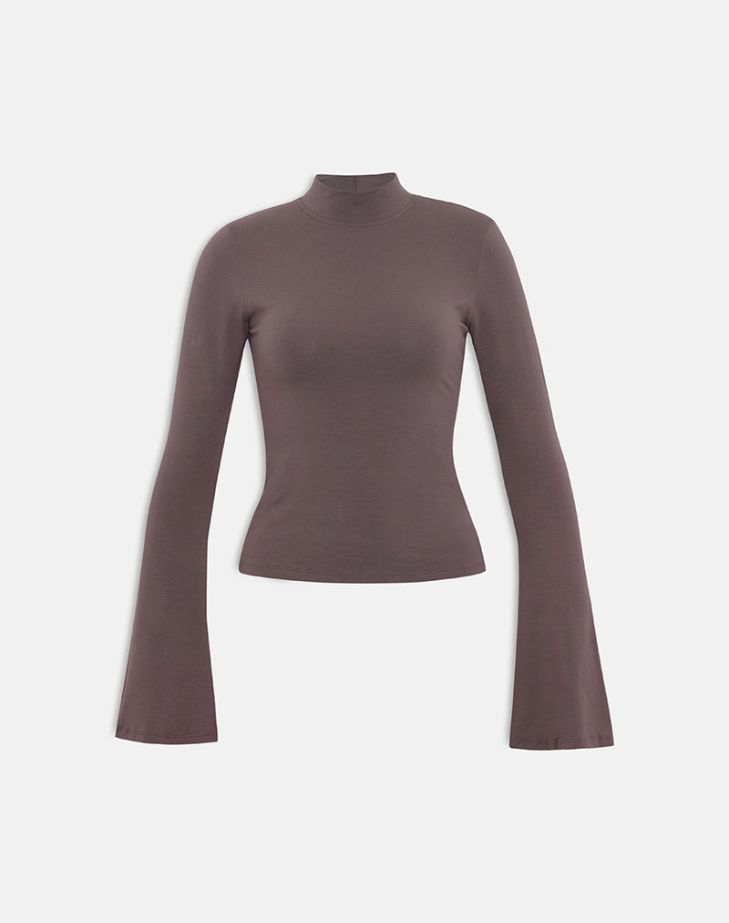 Top de cuello alto y manga larga Nell en jersey color café cuarzo