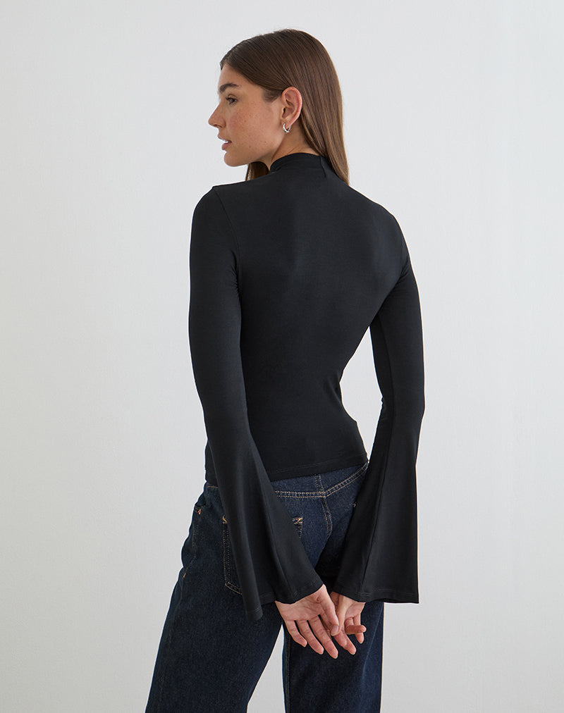 Image of Nell High Neck Long Sleeve Top in Rayon Jersey Black