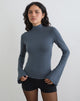 Image of Nell High Neck Long Sleeve Top in Rib Jersey Ocean Storm