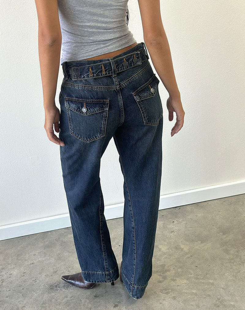 Low Rise Cinch Twisted Seam Jean in Dirty Green