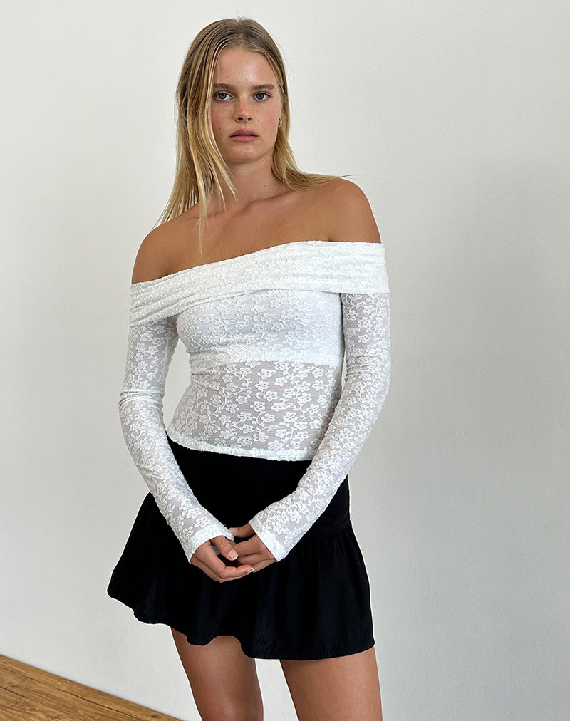 Nesta Bardot Top in Burnout Mesh Ivory