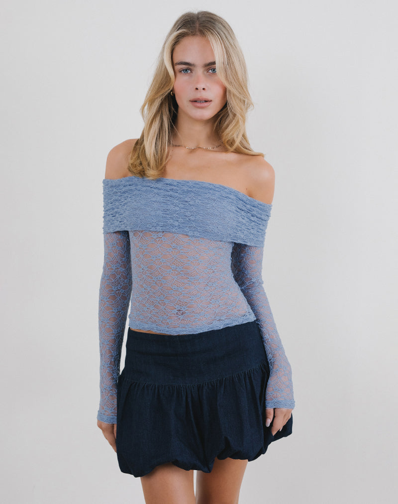 Image of Nesta Bardot Top in Unlined Lace Blue