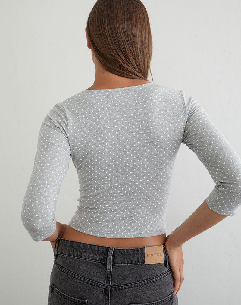 Image of Netacy Top in Grey Marl with White Micro Polka Dots