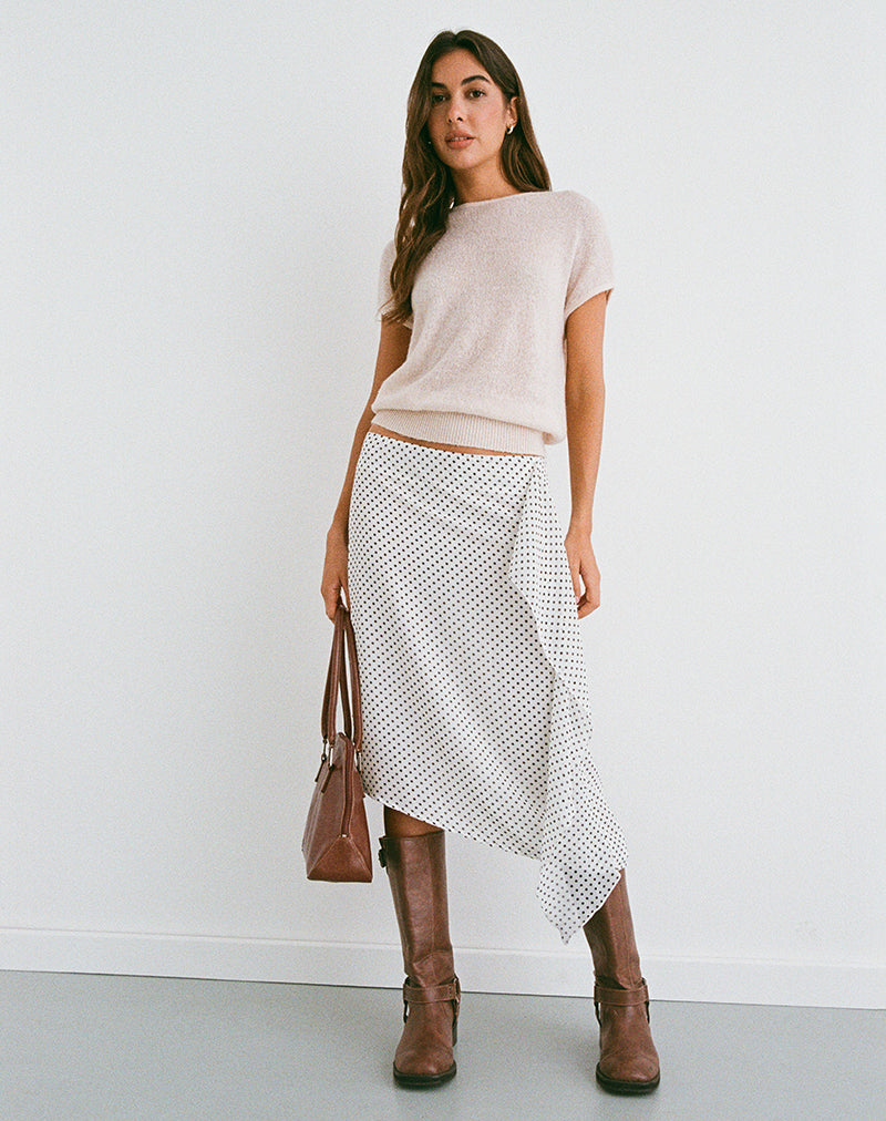 Jupe midi Neza, White Basic Polka Black