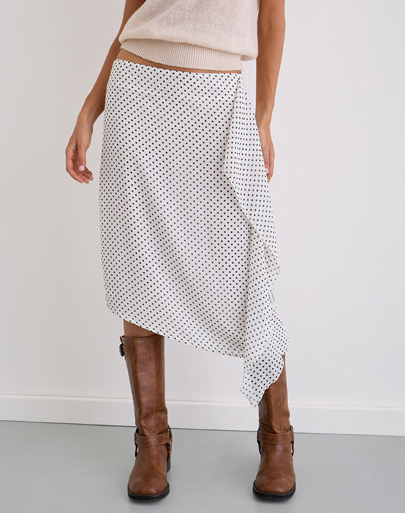 Jupe midi Neza, White Basic Polka Black