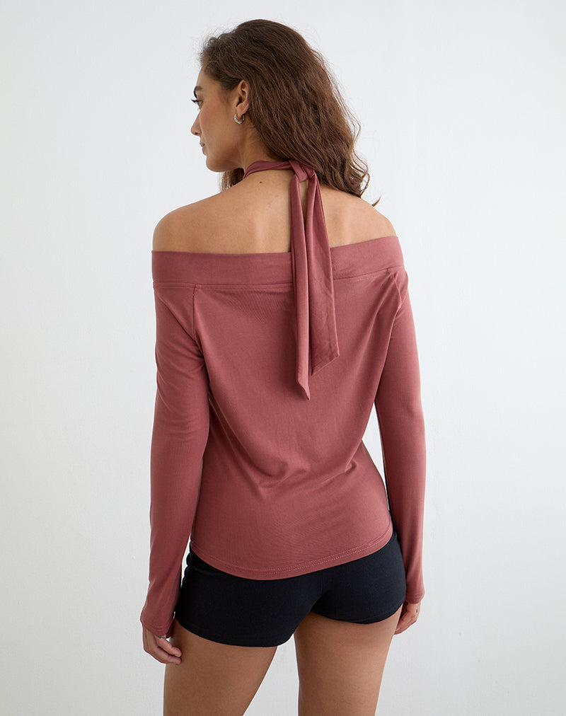 Image of Nezuko Multi Tie Long Sleeve Top in Cupro Dark Rose