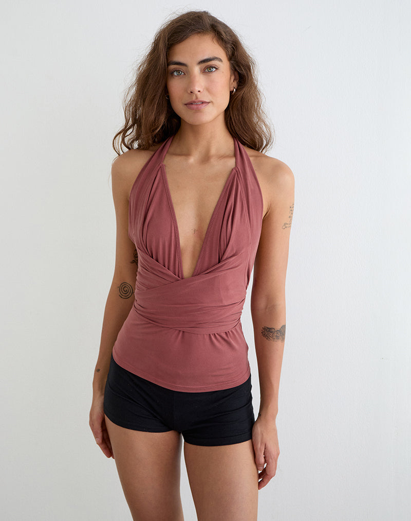 Image of Nezuko Multi Tie Long Sleeve Top in Cupro Dark Rose