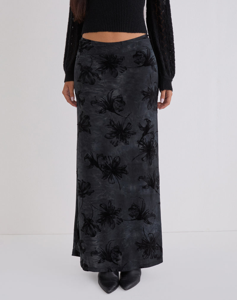 Alfreda Maxi Skirt in Burnout Velvet Grey