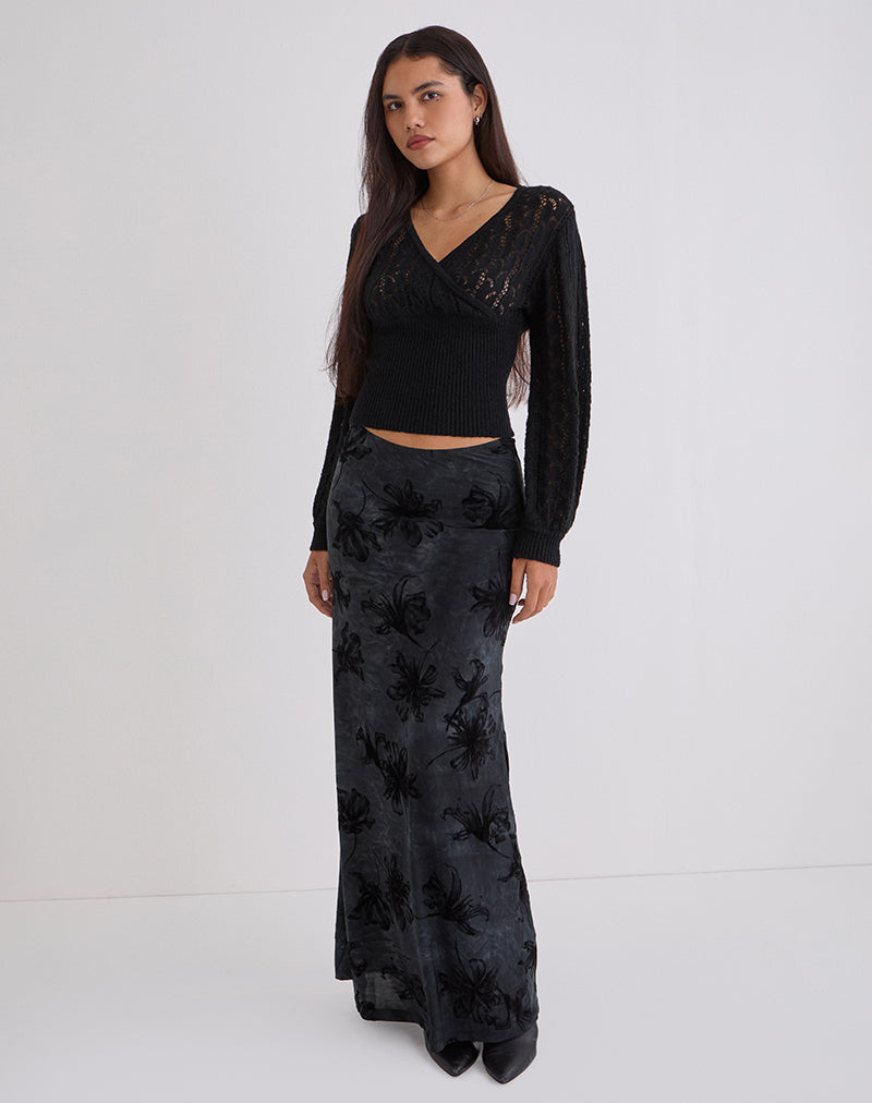 Image of Nilara Wrap Top in Pointelle Knit Black