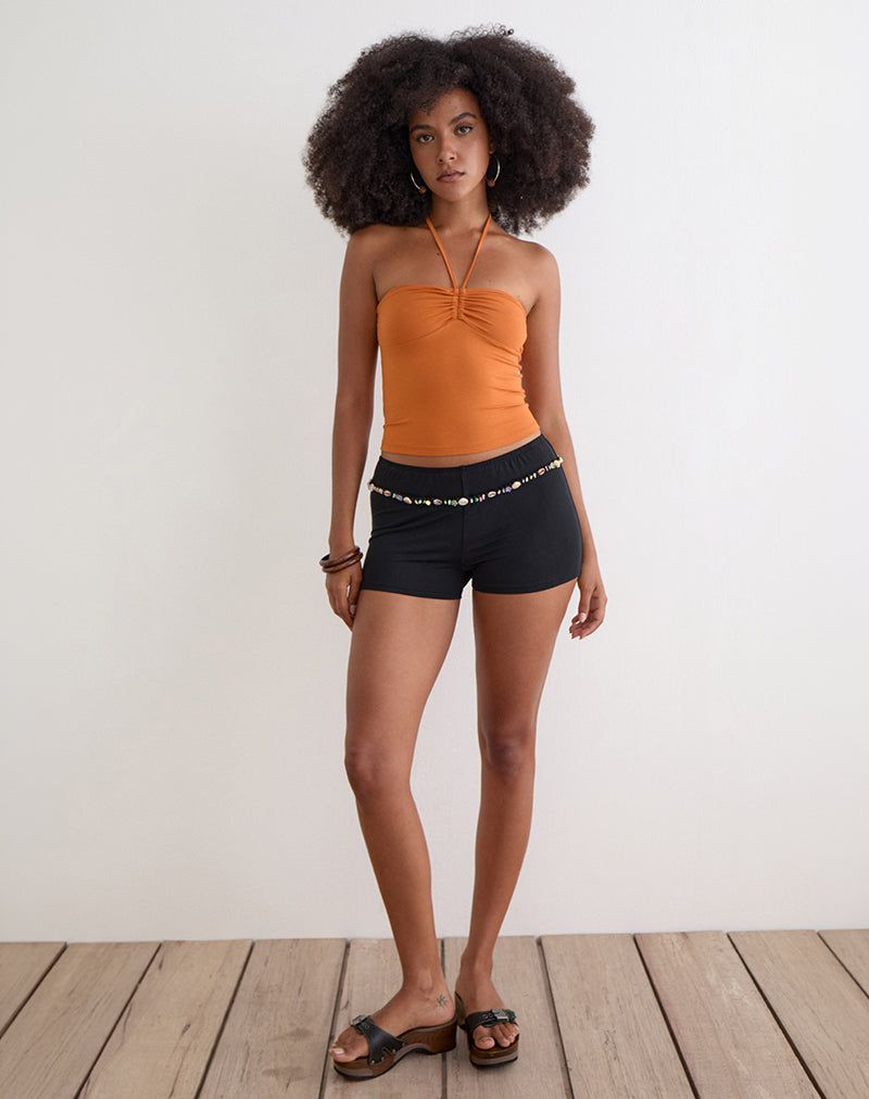 Nilo Micro Short with Shell Trim in Cupro Black