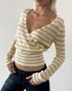 Image of Nilza Wrap Top in Knit Classic Stripe Cream Natural